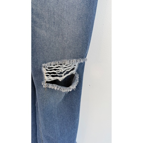 Dark Blue Distressed Denim Women’s Overalls - Picture 8 of 14